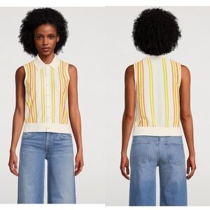 Guest In Residence Stripe Plaza Vest Cotton Knit Cream Citron Orange Small NWT